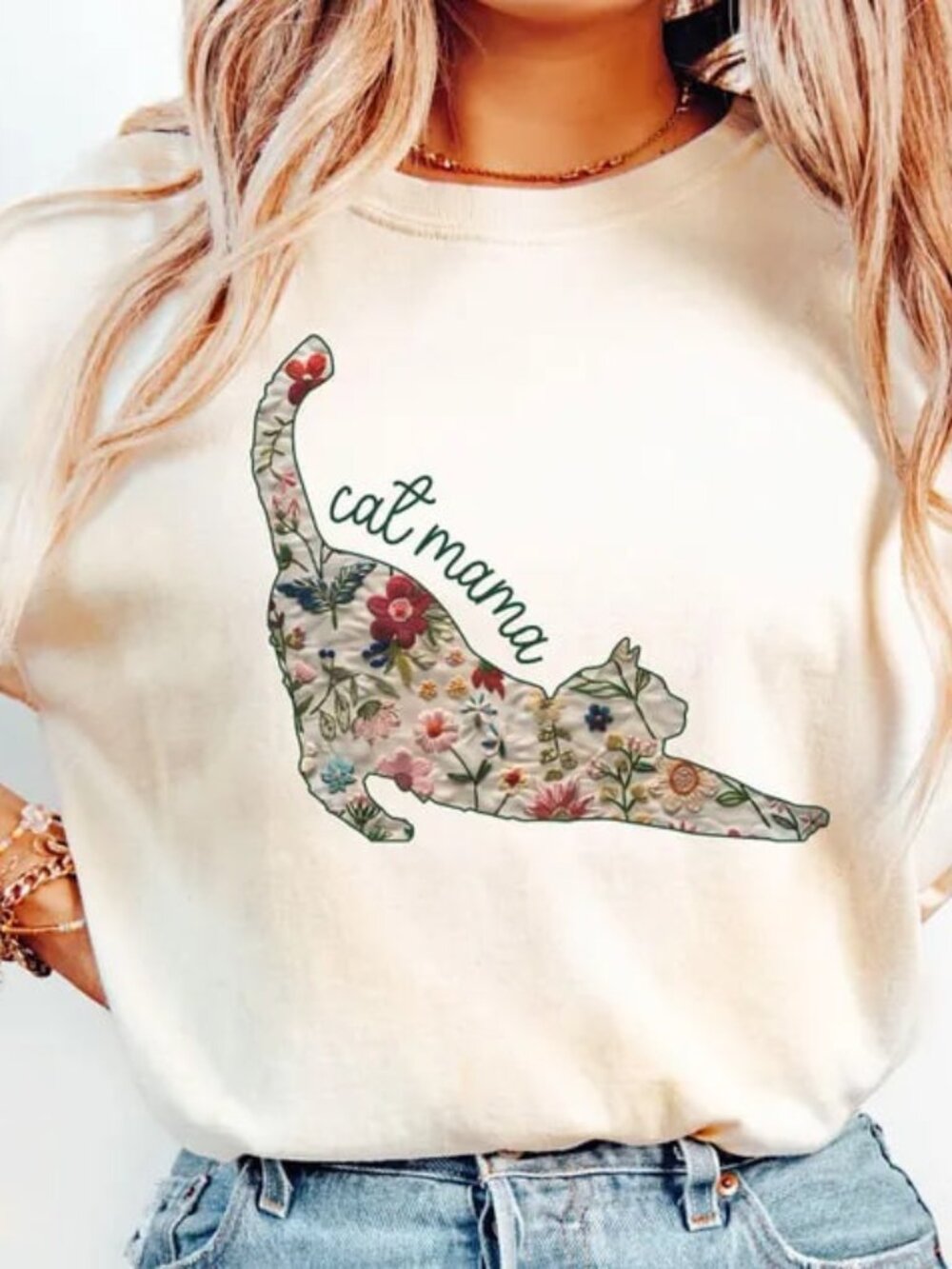 Floral Cat Mama T-shirt, Cat Mom Shirt, Cat Lover Tshirt
